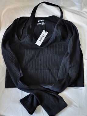 Garage Black Ribbed Long Sleeve Crop Tank Combo